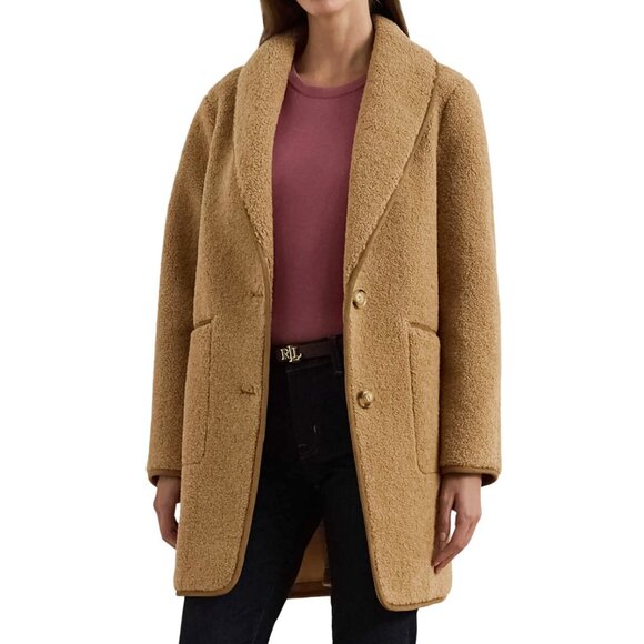 NEW LAUREN RALPH LAUREN Shawl Collar Faux Shearling Coat - Picture 2 of 12